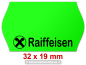 Preview: 32×19 mm Randwölbung Leuchtfarben, Aktionsetiketten mit SV - Standardaufdruck Raiffeisen 