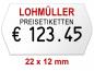 Preview: Preisetiketten 22x12 mm Weiß mit Firmenschriftzug Randwölbung