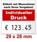 Preview: Outdoor-Preisetiketten 29 × 28 mm, weiß mit Firmenschriftzug, rechteckig