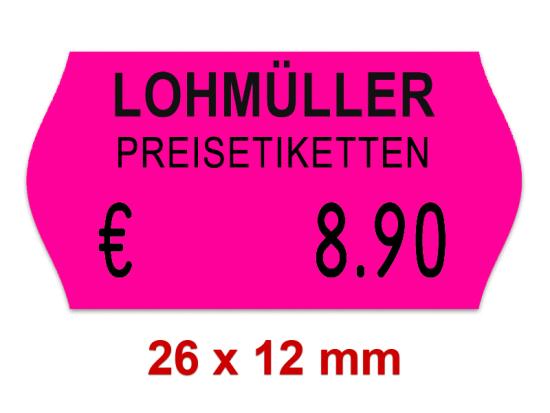 Preisetiketten 26x12 mm Leuchtfarbe mit Firmenschriftzug Randwölbung