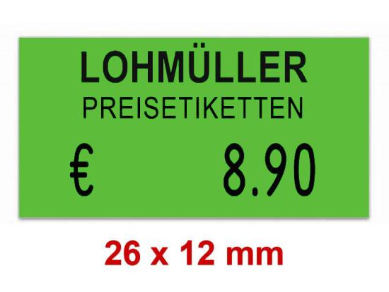 Preisetiketten 26×12 mm Rechteck Standardfarbe mit Firmenschriftzug