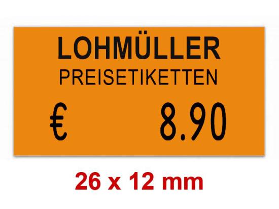 Preisetiketten 26×12 mm Rechteck Standardfarbe mit Firmenschriftzug