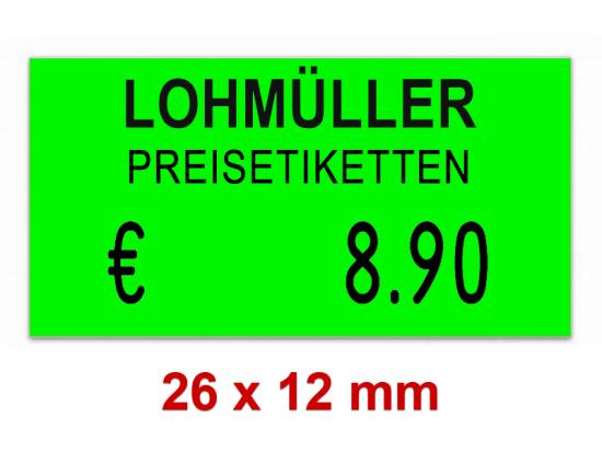 Preisetiketten 26x12 mm Leuchtfarben mit Firmenschriftzug Rechteck