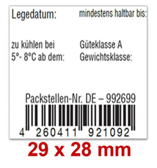 29x28 mm Etiketten für Eierschachteln Verkaufsverpackungen, bedruckt mit Ihrem Wunschtext