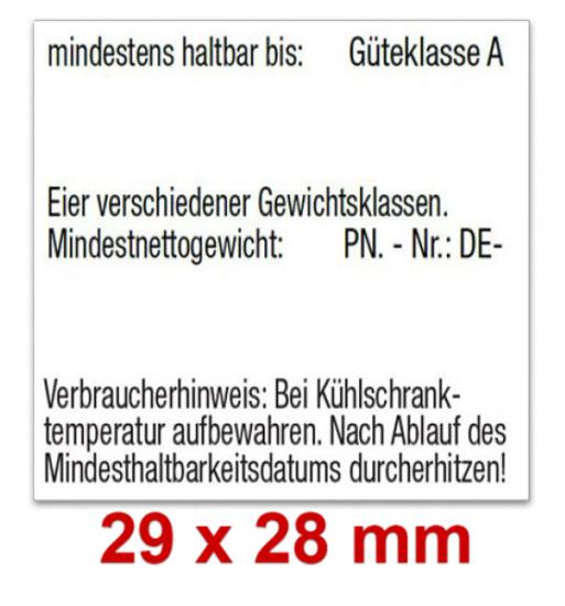 29x28 mm Etiketten für Eierschachteln Verkaufsverpackungen, bedruckt mit Ihrem Wunschtext