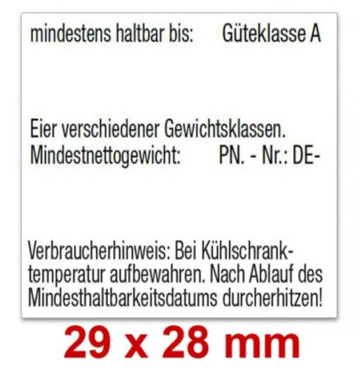 Preisetiketten 29x28 mm, Eierkennzeichnung auf Eierschachteln, Verkaufspackungen