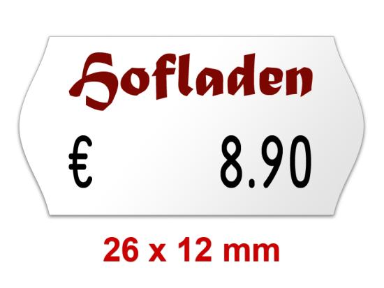 Preisetiketten 26×12 mm mit Firmenschriftzug oder Logo Weiß Randwölbung