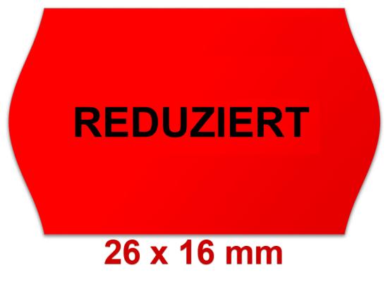 Preisetiketten 26×16 mm Leuchtrot Randwölbung, Aktionsetikett mit einem Standardaufdruck