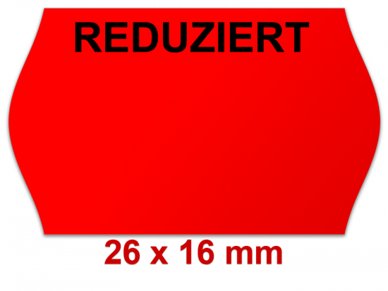 Preisetiketten 26×16 mm Leuchtrot Randwölbung, Aktionsetikett mit einem Standardaufdruck