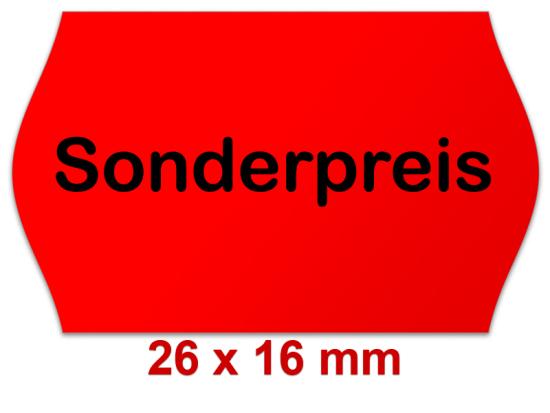 Preisetiketten 26×16 mm Leuchtrot Randwölbung Aktionsetikett mit SV = Standardaufdruck