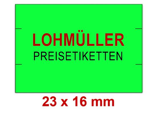 Preisetiketten 23×16 mm Leuchtfarbe mit Firmenschriftzug Rechteck