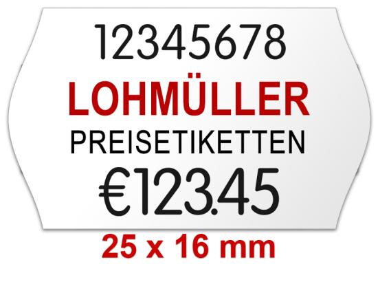 Preisetiketten 25x16 mm Weiß mit Firmenschriftzug Randwölbung