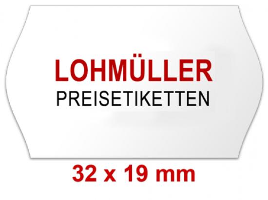 Preisetiketten 32 × 19 mm, weiß, Randwölbung, mit Firmenschriftzug oder Logo