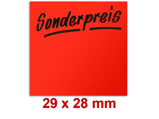 Preisetiketten mit einem Standardaufdruck, 29 × 28 mm,  leuchtrot
