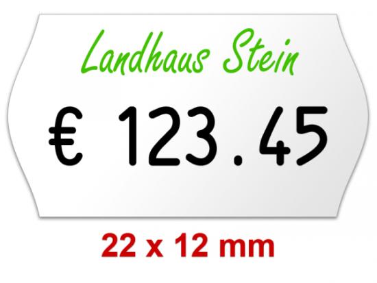 Preisetiketten 22x12 mm Weiß mit Firmenschriftzug