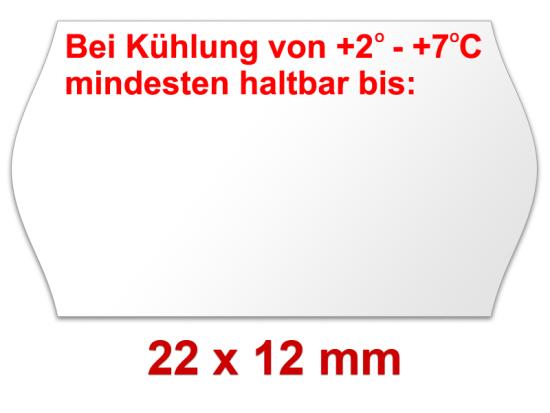 Preisetiketten mit einem Mindesthaltbarkeitsdatum (MHD) 22 × 12 mm, Randwölbung