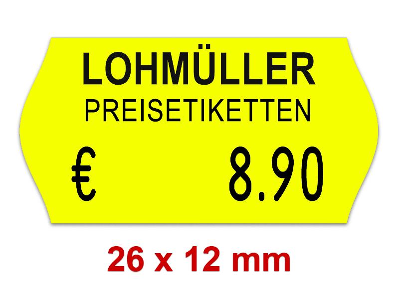 Preisetiketten 26x12 mm Leuchtfarben mit Firmenschriftzug Rechteck