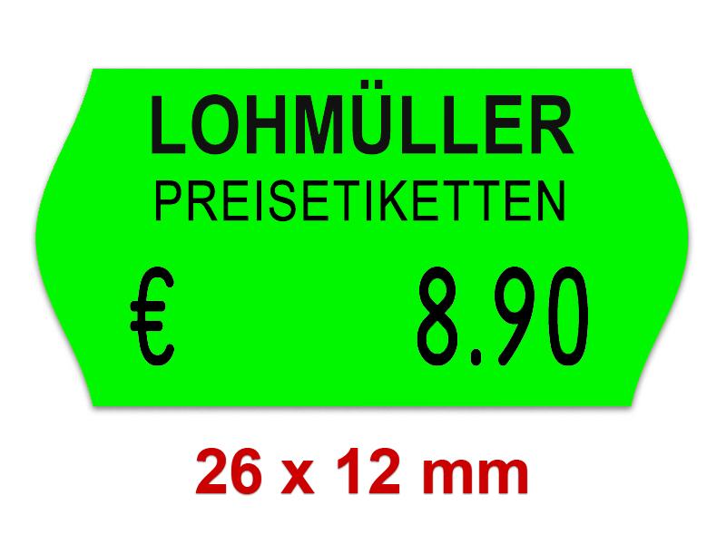 Preisetiketten 26x12 mm Leuchtfarbe mit Firmenschriftzug Randwölbung Preisetiketten 26x12 mm Leuchtfarbe mit Firmenschriftzug Randwölbung