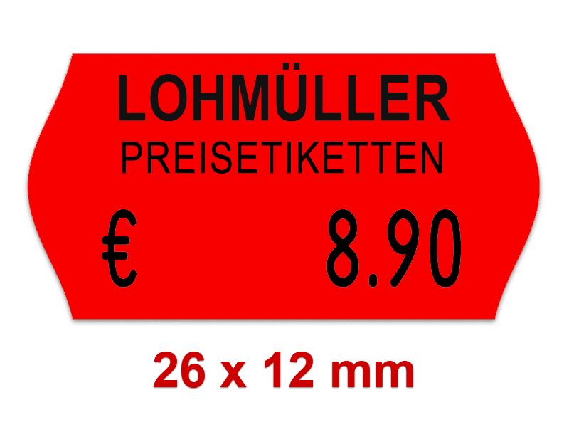 Preisetiketten im Format 26 mm × 12 mm farbig, Firmenlogo oder individualisierten Text