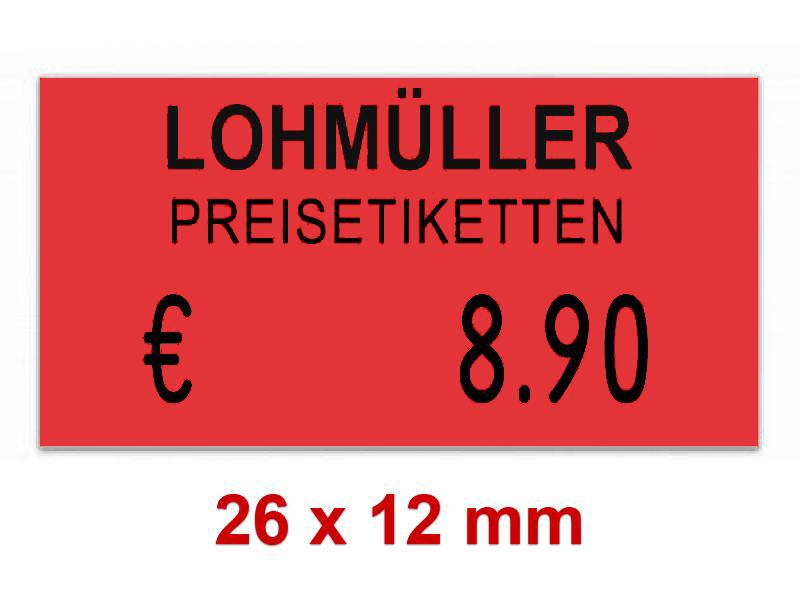Preisetiketten 26×12 mm Rechteck Standardfarbe mit Firmenschriftzug