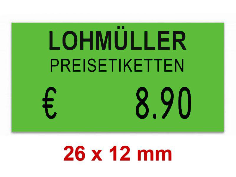 Preisetiketten 26×12 mm Rechteck Standardfarbe mit Firmenschriftzug