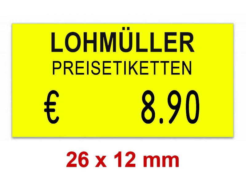 Preisetiketten 26x12 mm Leuchtfarben mit Firmenschriftzug Rechteck Preisetiketten 26x12 mm Leuchtfarben mit Firmenschriftzug Rechteck