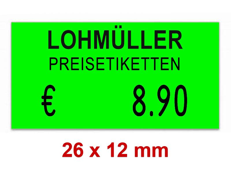 Preisetiketten 26x12 mm Leuchtfarben mit Firmenschriftzug Rechteck Preisetiketten 26x12 mm Leuchtfarben mit Firmenschriftzug Rechteck