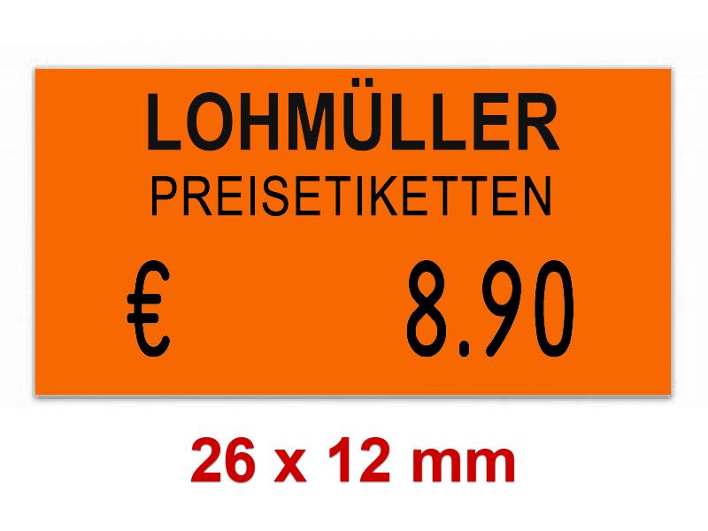 Preisetiketten 26x12 mm Leuchtfarben mit Firmenschriftzug Rechteck Preisetiketten 26x12 mm Leuchtfarben mit Firmenschriftzug Rechteck