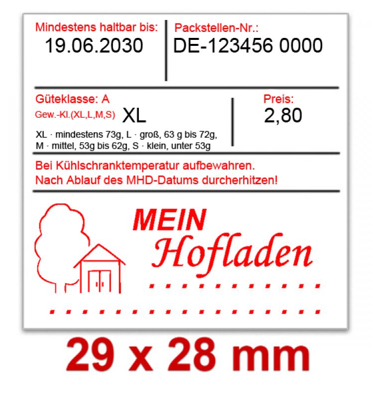 Preisetiketten 29x28 mm, Eierkennzeichnung auf Eierschachteln, Verkaufspackungen Preisetiketten 29x28 mm, Eierkennzeichnung auf Eierschachteln, Verkaufspackungen