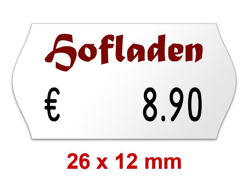 Preisetiketten 26×12 mm mit Firmenschriftzug oder Logo Weiß Randwölbung