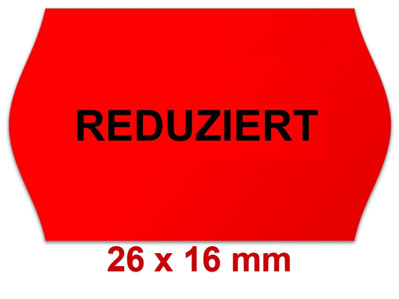 Preisetiketten 26×16 mm Leuchtrot Randwölbung, Aktionsetikett mit einem Standardaufdruck