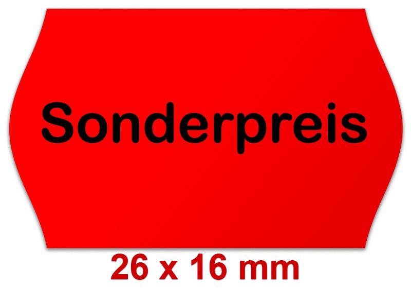 Preisetiketten 26×16 mm Leuchtrot Randwölbung, Aktionsetikett mit einem Standardaufdruck