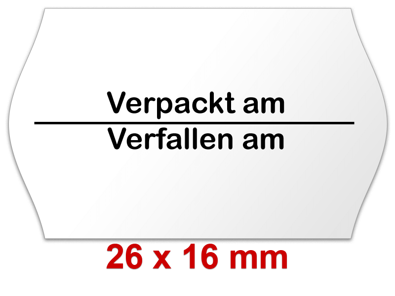 Preisetiketten 26×16 mm Randwölbung mit einem MHD - Aufdruck Preisetiketten 26×16 mm Randwölbung mit einem MHD - Aufdruck