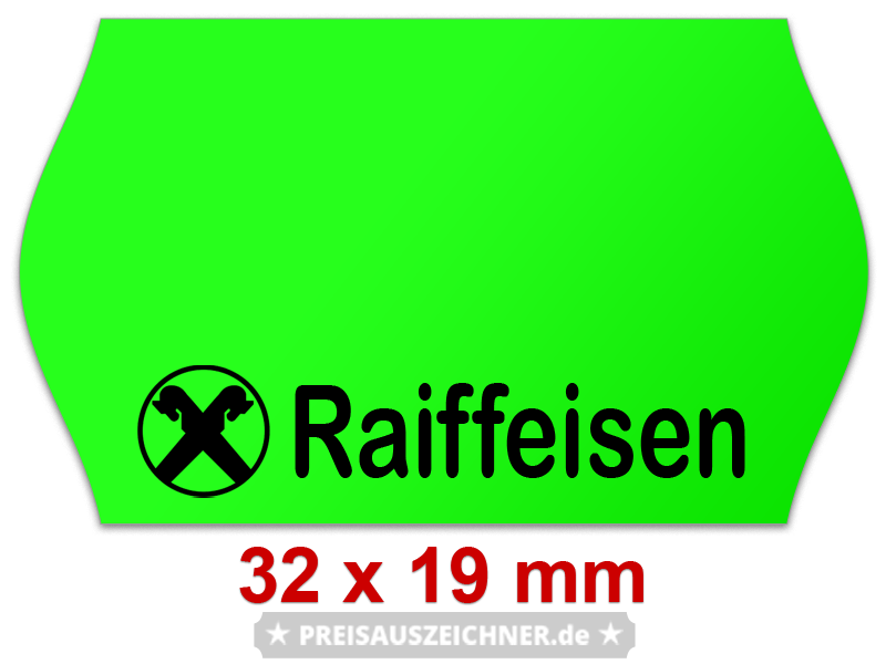 32×19 mm Randwölbung Leuchtfarben, Aktionsetiketten mit SV - Standardaufdruck Raiffeisen 