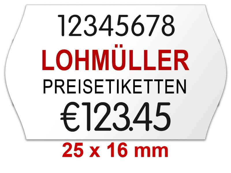 Preisetiketten 25x16 mm Weiß mit Firmenschriftzug Randwölbung