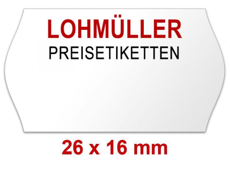 Preisetiketten 26x16 mm Weiß mit Firmenschriftzug Randwölbung