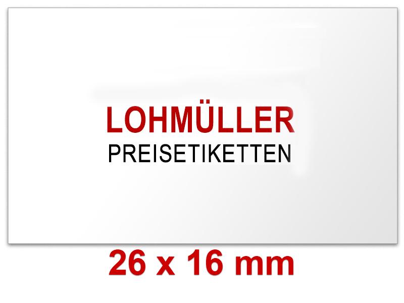 Preisetiketten in der Größe 26 × 16 mm, rechteckig, weiß mit persönlicher Beschriftung