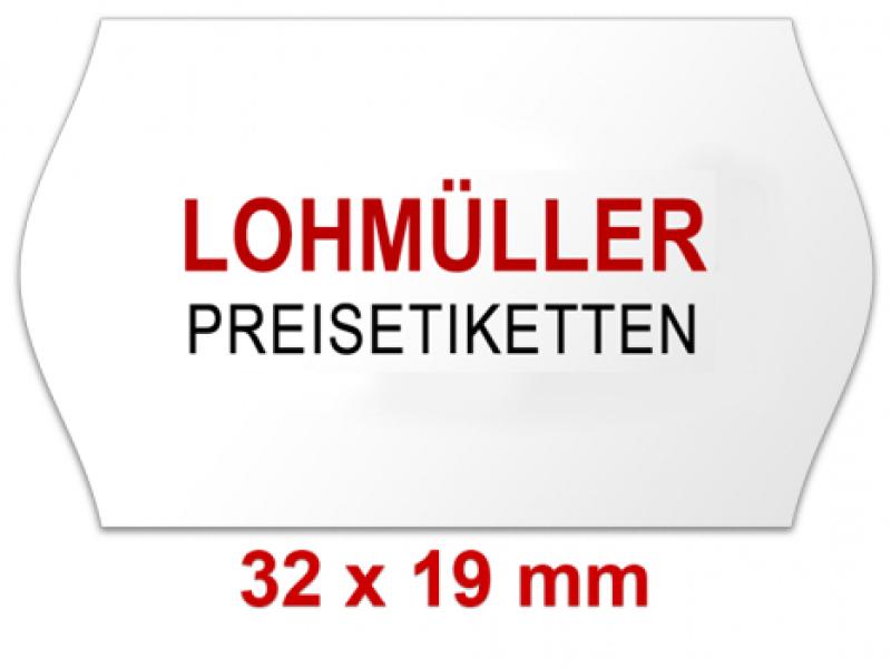 Preisetiketten 32 × 19 mm, weiß, Randwölbung, mit Firmenschriftzug oder Logo