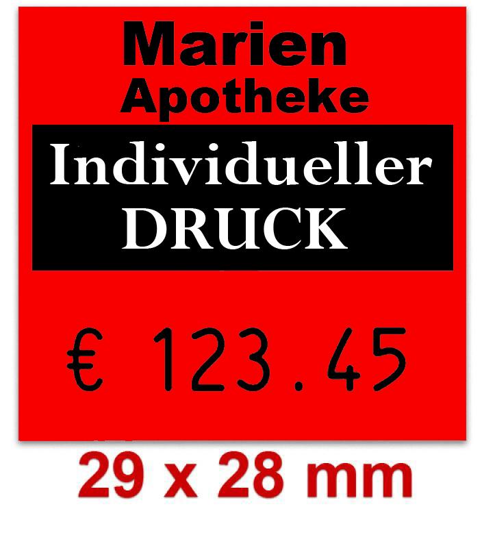Preisetiketten 29 × 28 mm weiß/Standard/leuchtfarbig mit Firmenschriftzug, rechteckig
