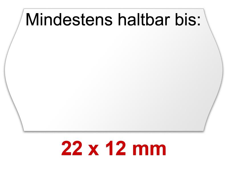 Preisetiketten mit einem Mindesthaltbarkeitsdatum (MHD) 22 × 12 mm, Randwölbung