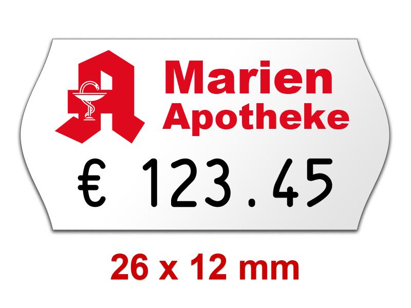 Preisetiketten 26×12 mm mit Firmenschriftzug oder Logo Weiß Randwölbung