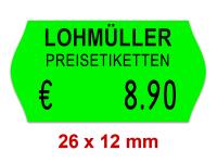 Preisetiketten 26x12 mm Leuchtfarbe mit Firmenschriftzug Randwölbung