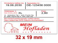 Preisetiketten 32 × 19 mm, Randwölbung, weiß, mit einem MHD – Mindesthaltbarkeitsdatum
