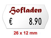 Preisetiketten 26x12 mm Weiß mit Firmenschriftzug Randwölbung