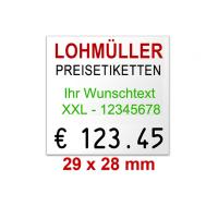 Outdoor Preisetiketten 29x28 mm Weiß mit Firmenschriftzug Rechteck