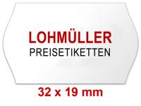 Preisetiketten 32 × 19 mm, weiß, Randwölbung, mit Firmenschriftzug oder Logo