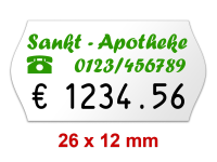 Preisetiketten 26×12 mm mit Firmenschriftzug oder Logo Weiß Randwölbung