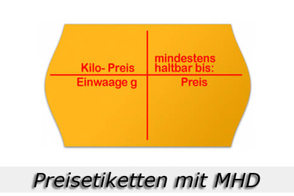 Preisetiketten mit MHD Rechteck oder Randwölbung